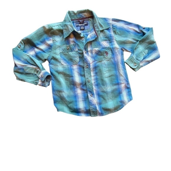 US Polo Ssoc Blue Plaid Long Sleeve Shirt Size L (7) - Picture 1 of 13